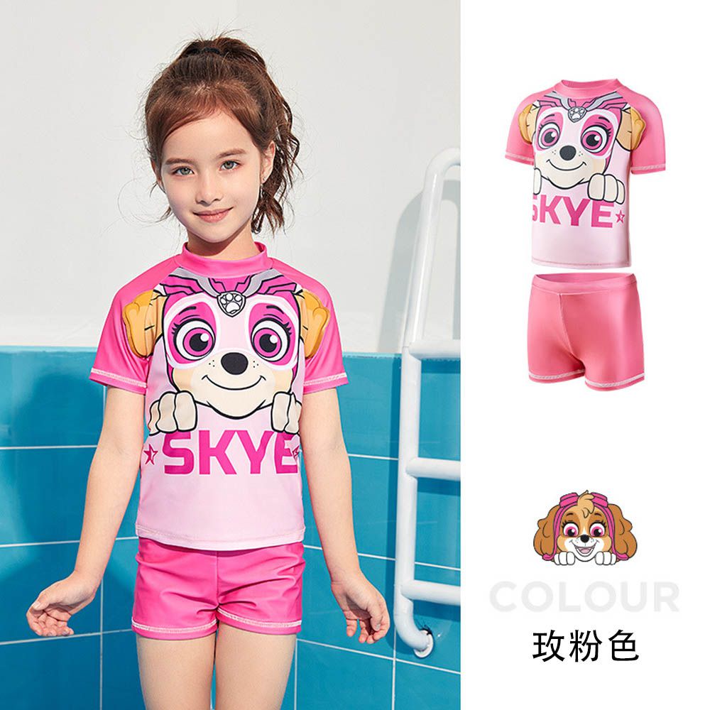 UPF50+短袖泳裝套裝-卡通人物天天-玫粉色