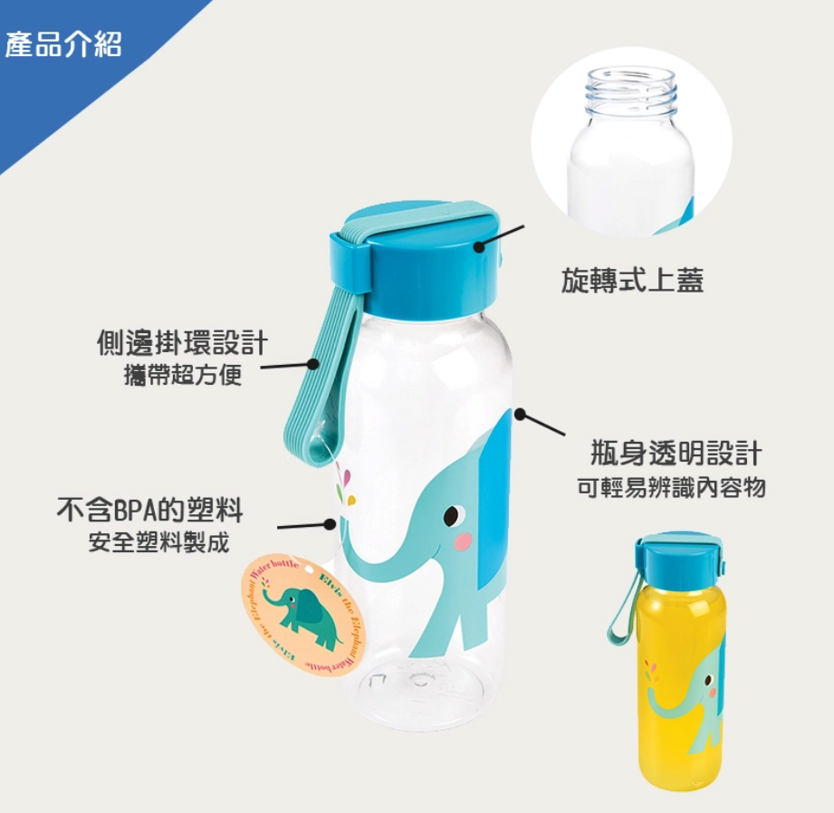 英國 Rex London - 直飲式水瓶(成人/兒童適用)-藍色大象(340ML)