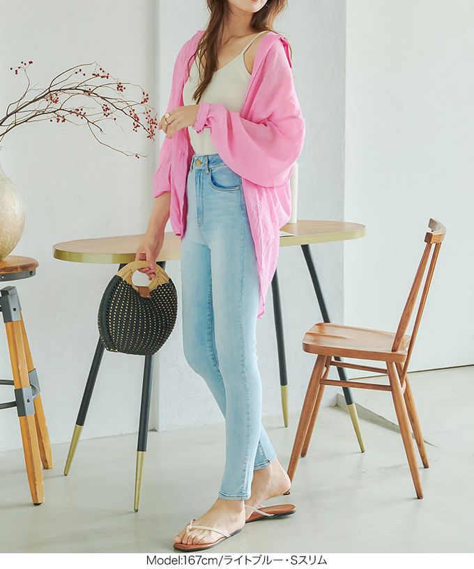 日本 Kobe Lettuce - 涼感素材高腰美腿牛仔褲-(可選版型)-深藍