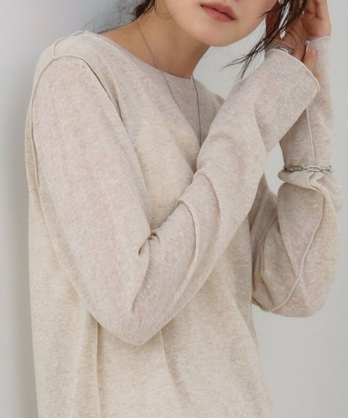 日本 Bab - 率性混色感微透膚長袖上衣-白