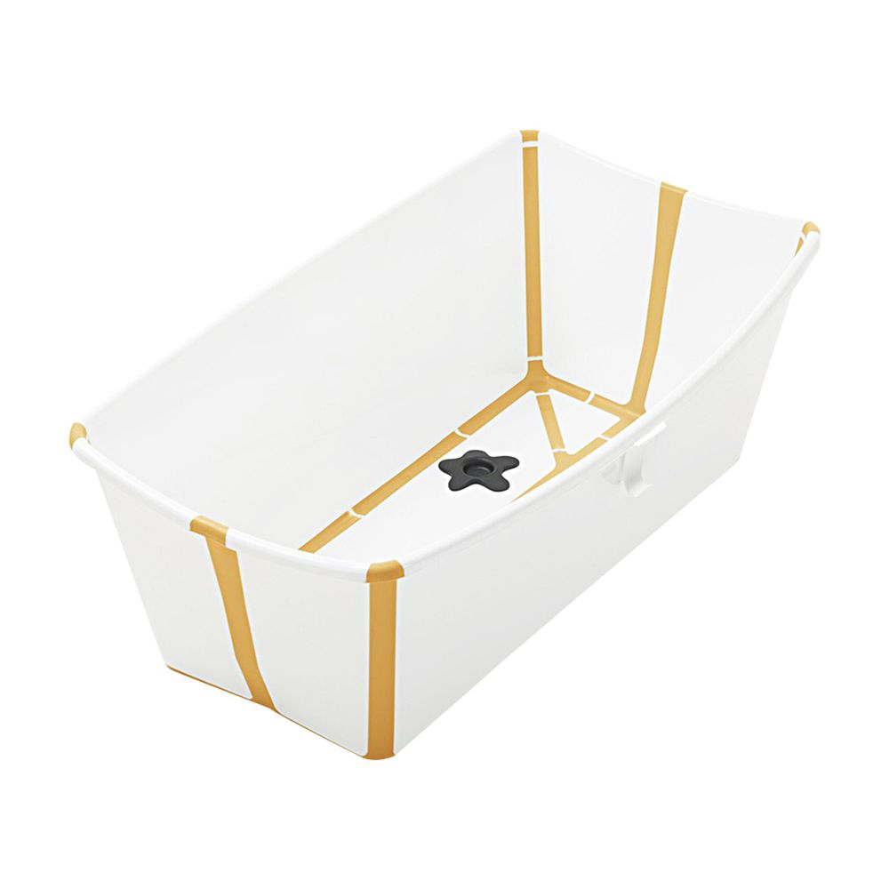Stokke - Flexi Bath折疊式浴盆(感溫水塞)-白色(黃色包邊)