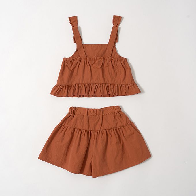 日本 Lycee mine - 可愛吊帶上衣+蓬蓬短褲2件式套裝-卡其