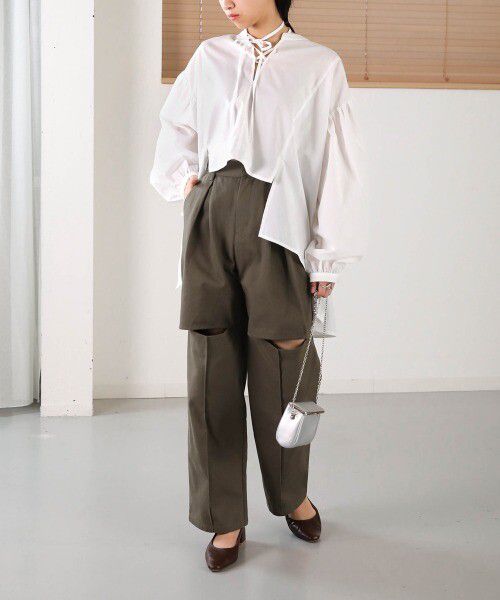 日本 Bab - 前短後長設計感綁帶上衣-簡約白