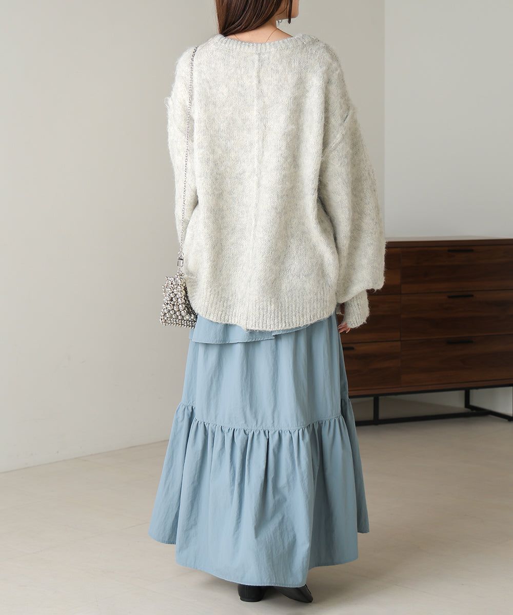 日本 Bab - 澎袖毛海溫柔廓形針織上衣-淺灰