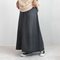 日本女裝代購 - 經典厚磅A字牛仔長裙(高個媽咪推薦)-復古灰