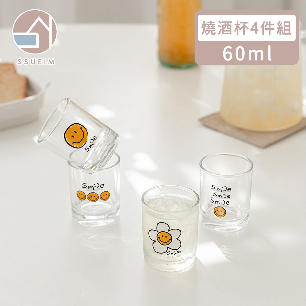 韓國 SSUEIM - HELLO微笑款玻璃燒酒杯4件組60ml