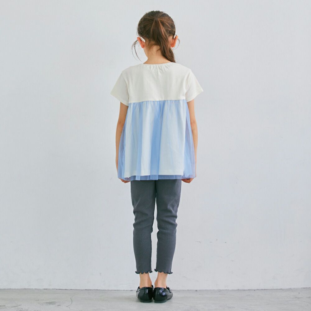 日本 evercloset - 甜美雙層紗娃娃領短袖上衣-粉橘