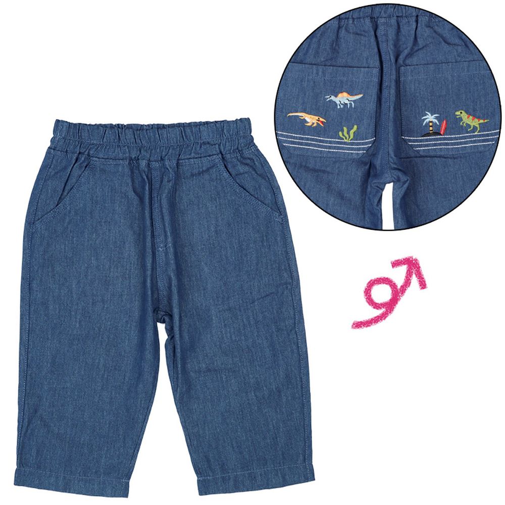 7分褲-口袋刺繡-深藍色