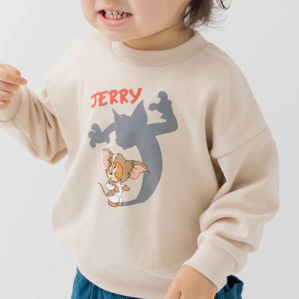 限定聯名 縮口印花長袖上衣-TOM&JERRY-黑影-奶油杏