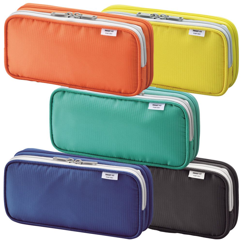 日本文具 LIHIT - 大容量雙拉鏈筆袋/鉛筆盒-藍 (L(約12支筆))