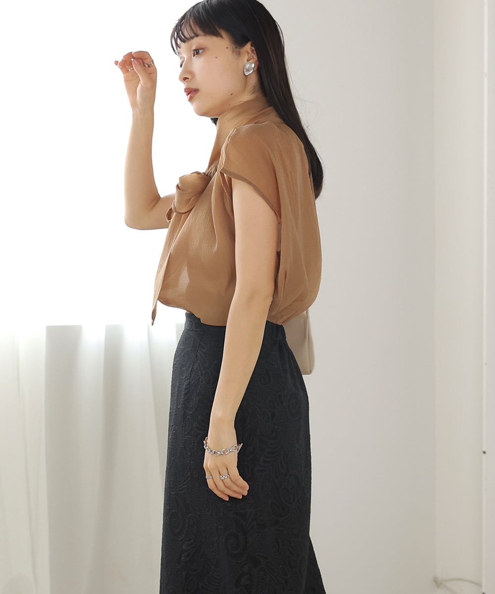 日本 Bab - 歐根紗紐結法式袖上衣-白