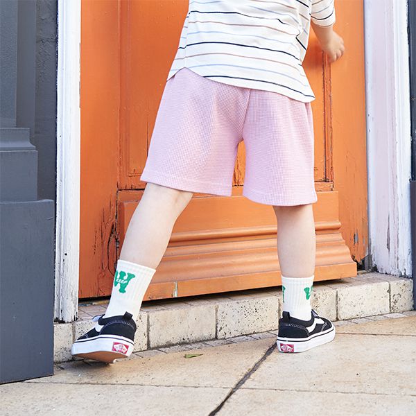 日本 b-ROOM - 華夫格柔軟舒適大口袋短褲-灰藍