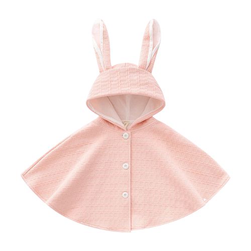 JoyNa - 保暖斗篷 長耳朵連帽造型 寶寶披風 棉布-粉長耳朵兔