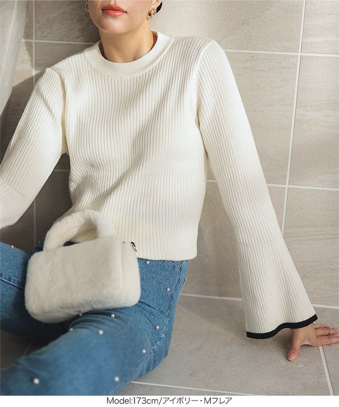 日本 Kobe Lettuce - 美型羅紋袖撞色針織上衣-(可選袖型)-米白