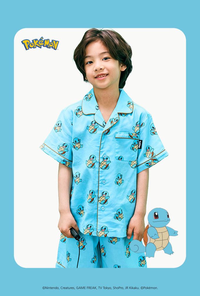 韓國童裝代購 - SPAO KIDS短袖睡衣套裝-卡通人物傑尼龜-藍
