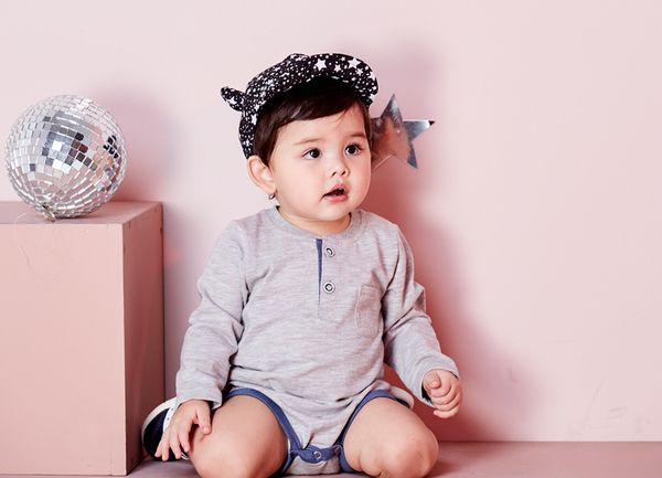 麗嬰房 Little moni - 領開釦長袖包屁衣-麻花灰