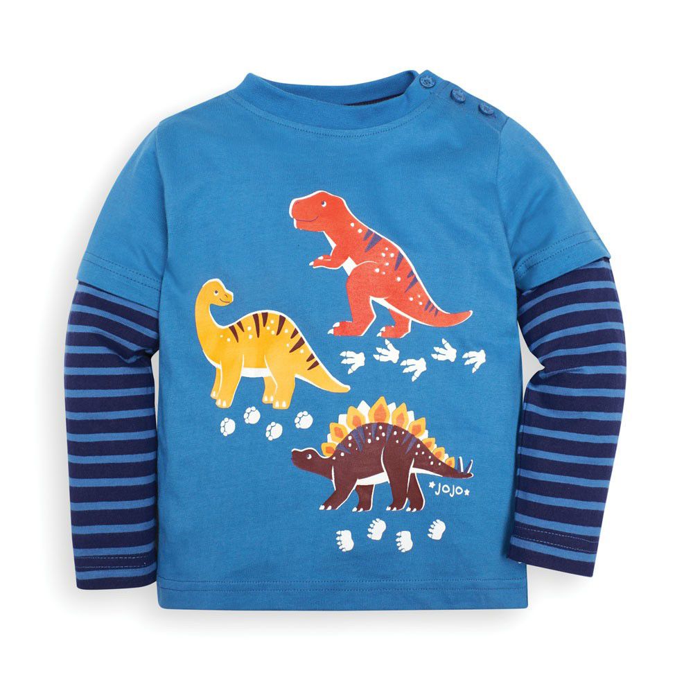 英國 JoJo Maman BeBe - 嬰幼兒100%純棉長袖上衣-恐龍樂園