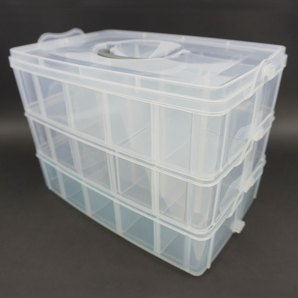 韓國 Color Story - 三層分隔拼豆收納盒(30格/透明/W25*L17*H18.5cm)