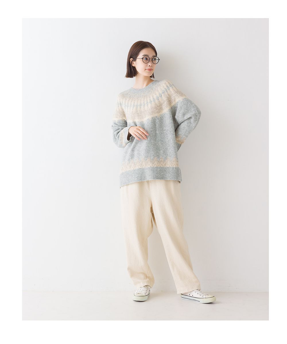 日本 OMNES - 羊毛混紡歐風圖騰毛衣-秋日棕