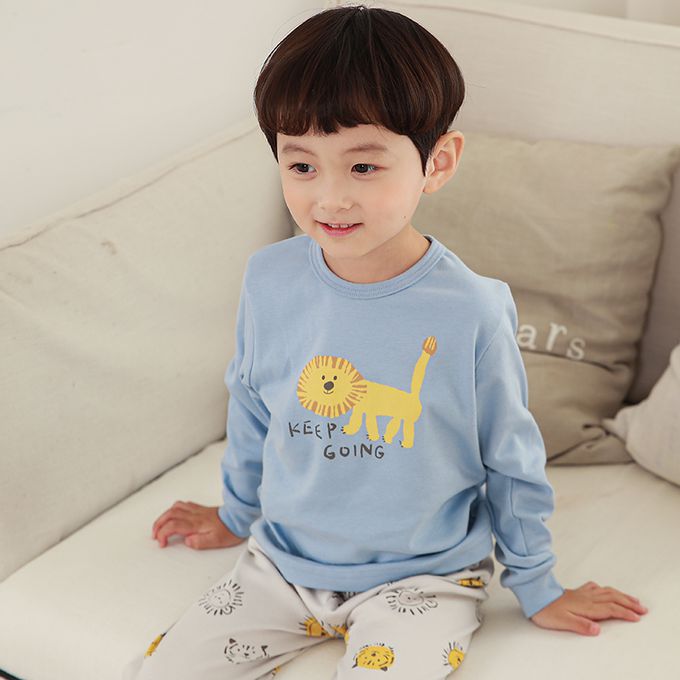 正韓 Cogibu - 極舒適無螢光劑 100% 有機棉(雙面)幼兒/兒童長袖睡衣/家居服套裝組-小獅王