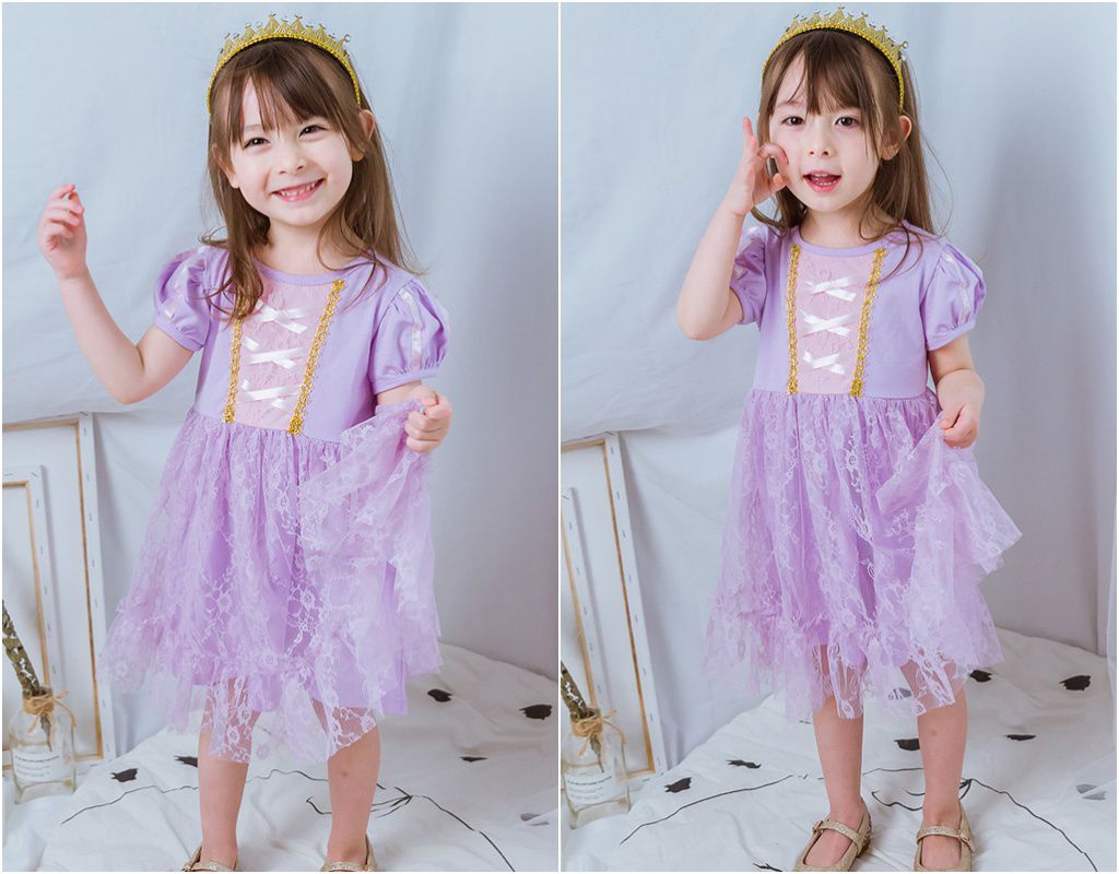 短袖造型公主裙-北歐藍黃色