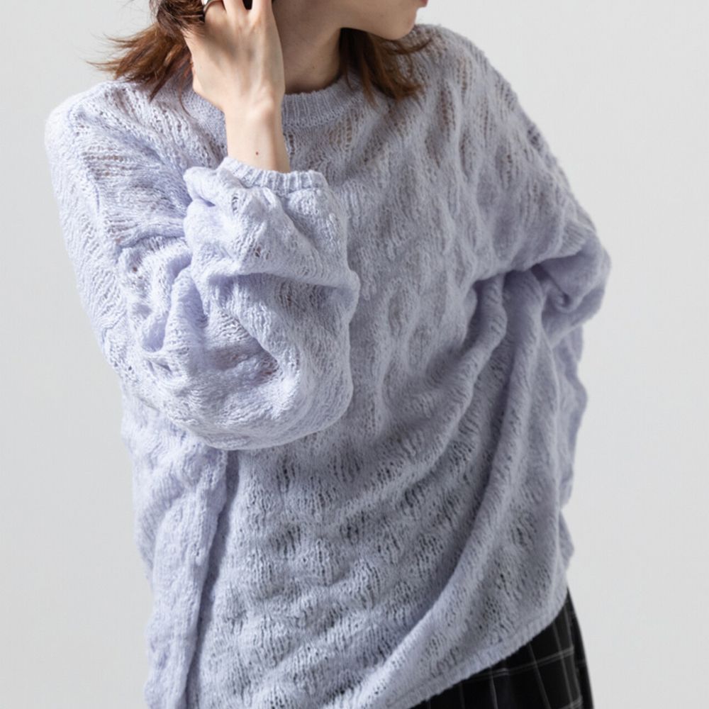 柔軟微透蓬鬆馬海毛針織上衣-寶貝藍