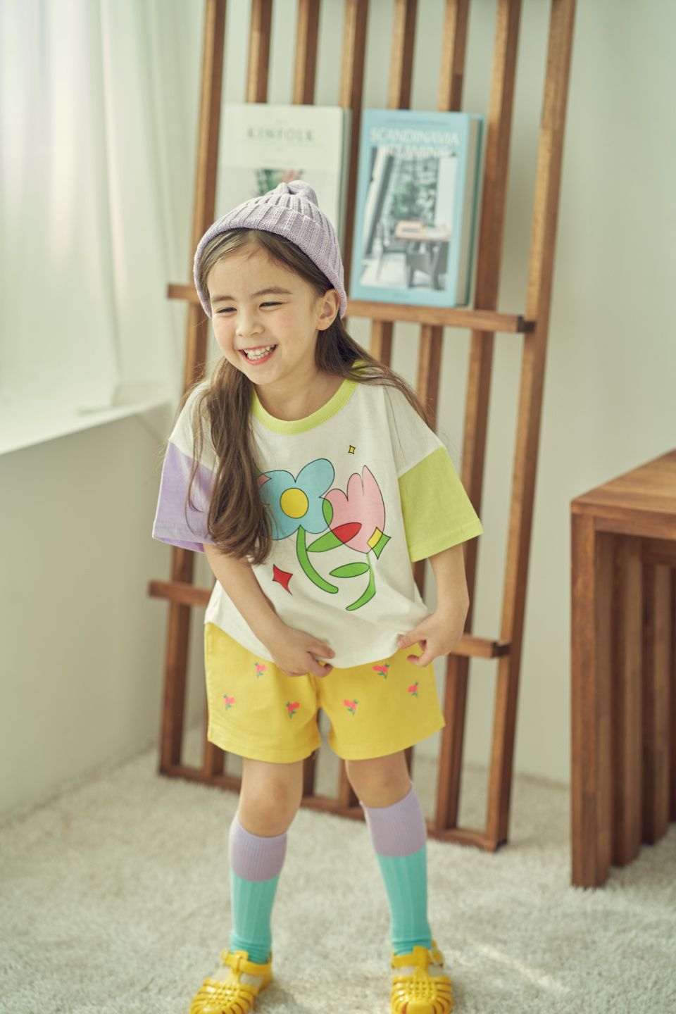 韓國 Mimico - 刺繡小花朵短褲-黃