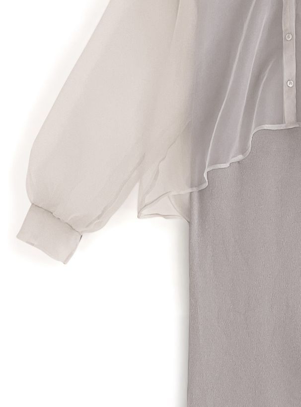 日本 GRL - 浪漫透膚吊帶針織兩件式洋裝-淺灰棕