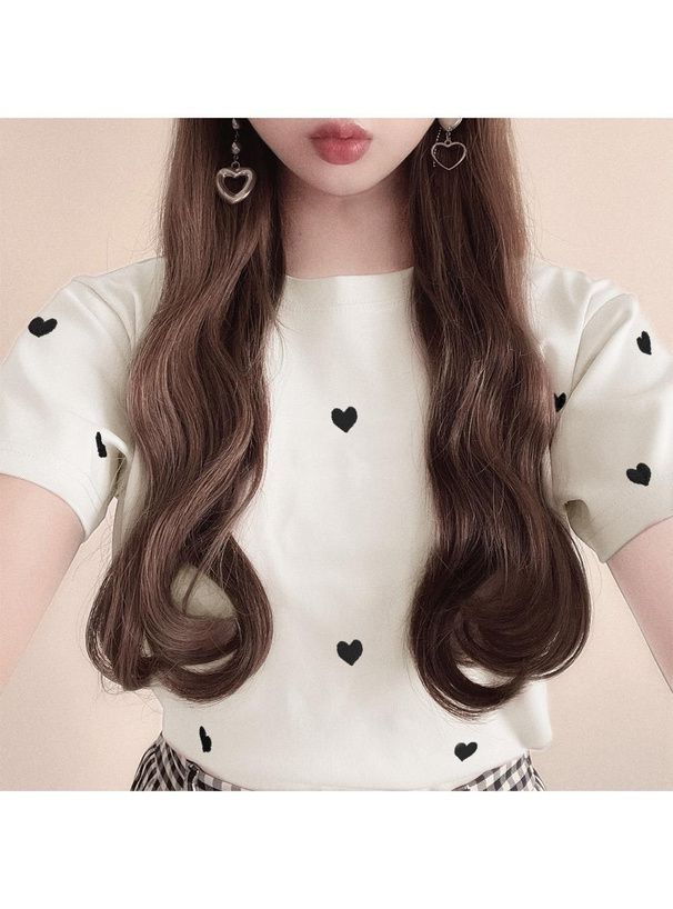 日本 GRL - 酷甜愛心刺繡短袖上衣-白 (F)