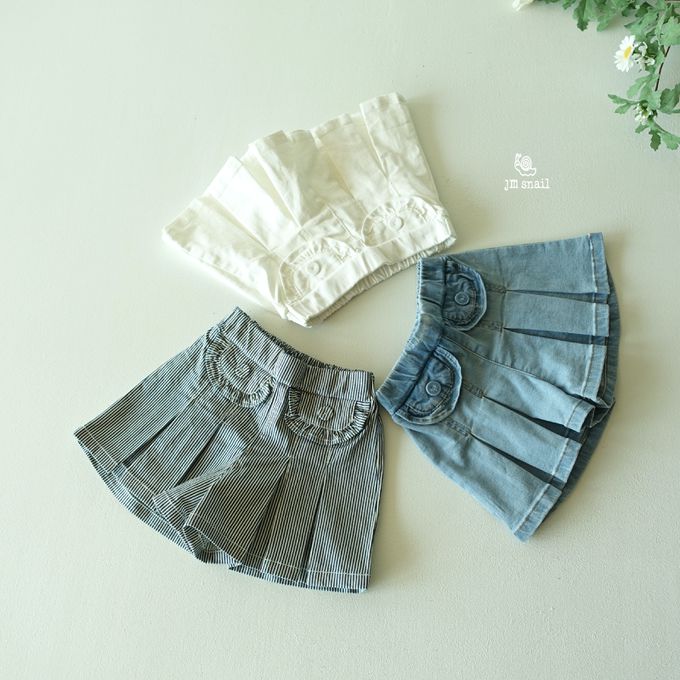 韓國 Jmsnail - 鬆緊腰少女感口袋百摺褲裙-細條紋