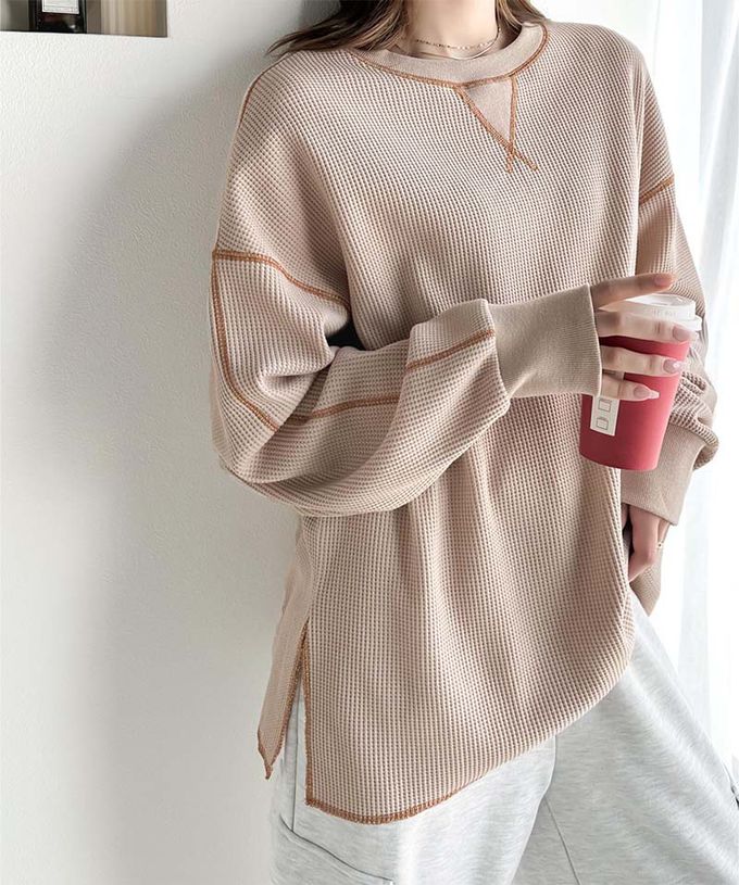 日本 Classical Elf - Java 華夫格車線薄長袖上衣-黑