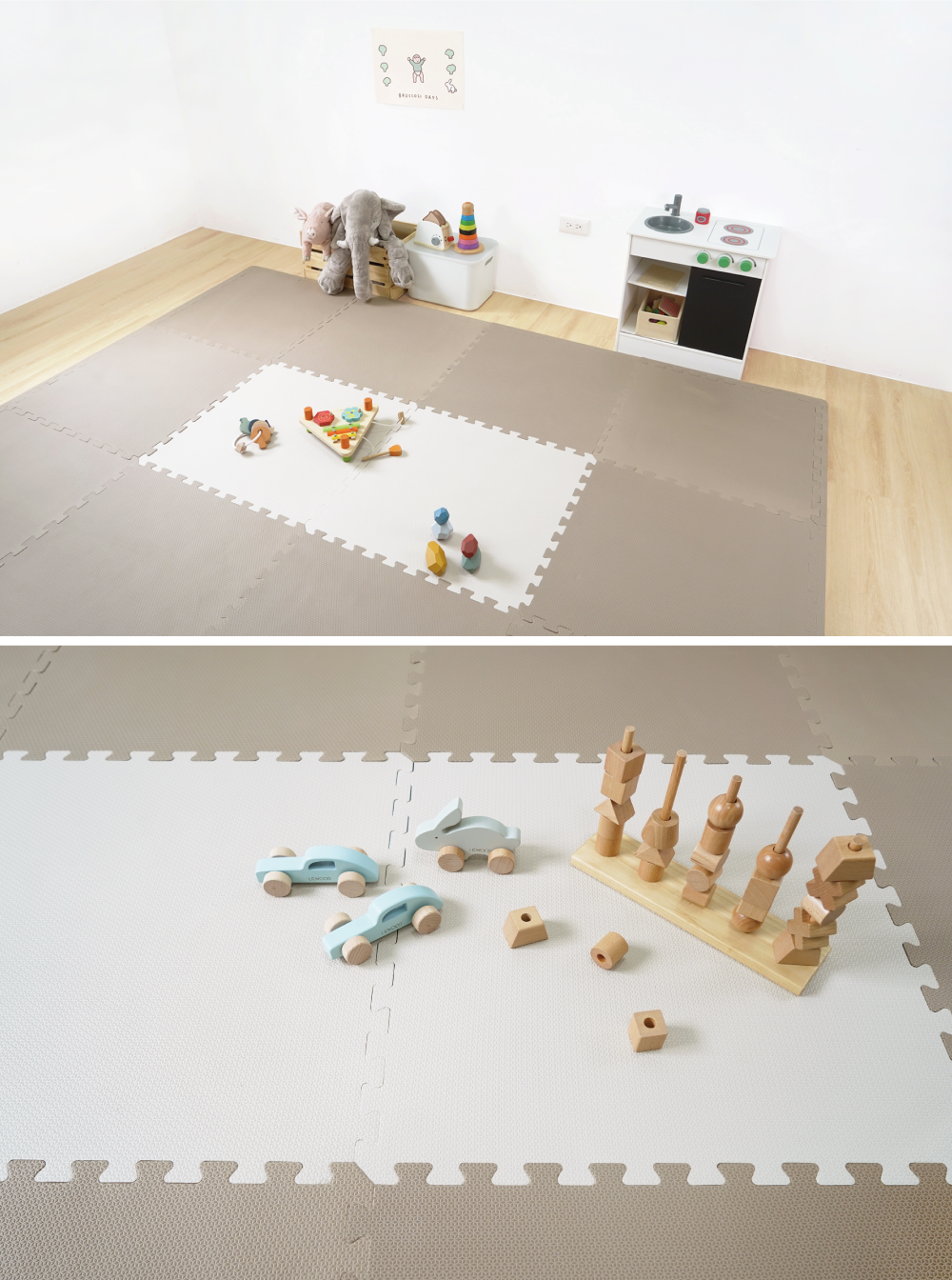 Pato.Pato - EVA巧拼地墊-馬卡龍雙色雙面-奶油＆摩卡 (60x60x3cm)-9片（附贈邊條x18)