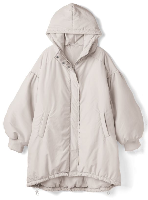 日本 GRL - 街頭感寬鬆鋪棉連帽外套-淺灰 (F)