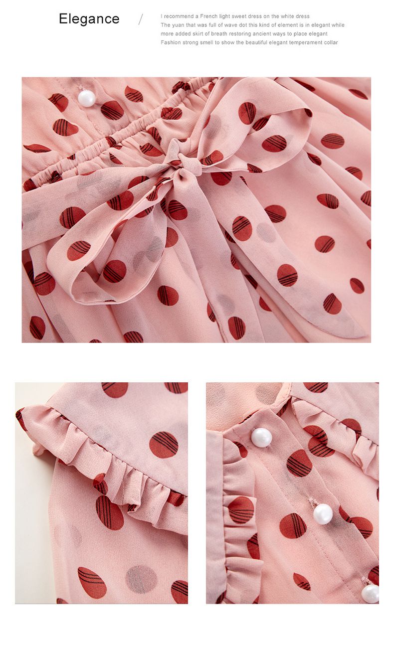 娃娃領腰綁帶洋裝-小圓點-藍色