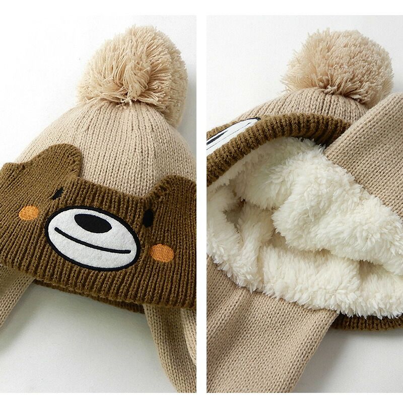 日本 ZOOLAND - 護耳羊羔絨保暖毛帽-條紋小狗-薄荷 (頭圍50-54cm)