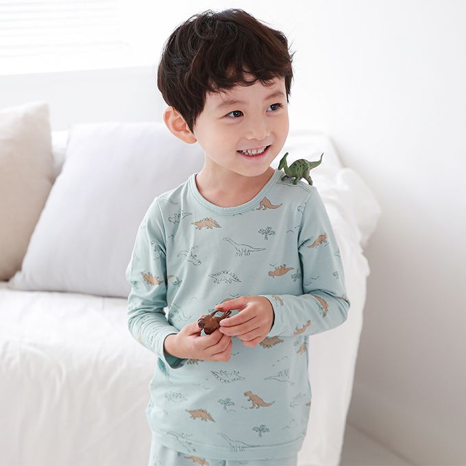 正韓 Cogibu - 極舒適無螢光劑幼兒/兒童 AERO WARM 有機發熱衣睡衣/家居服套裝組-恐龍