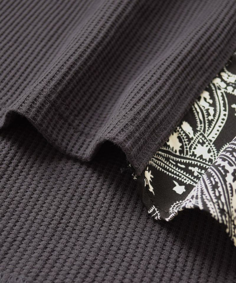 日本 zootie - 華夫格印花拼接長版上衣-深灰