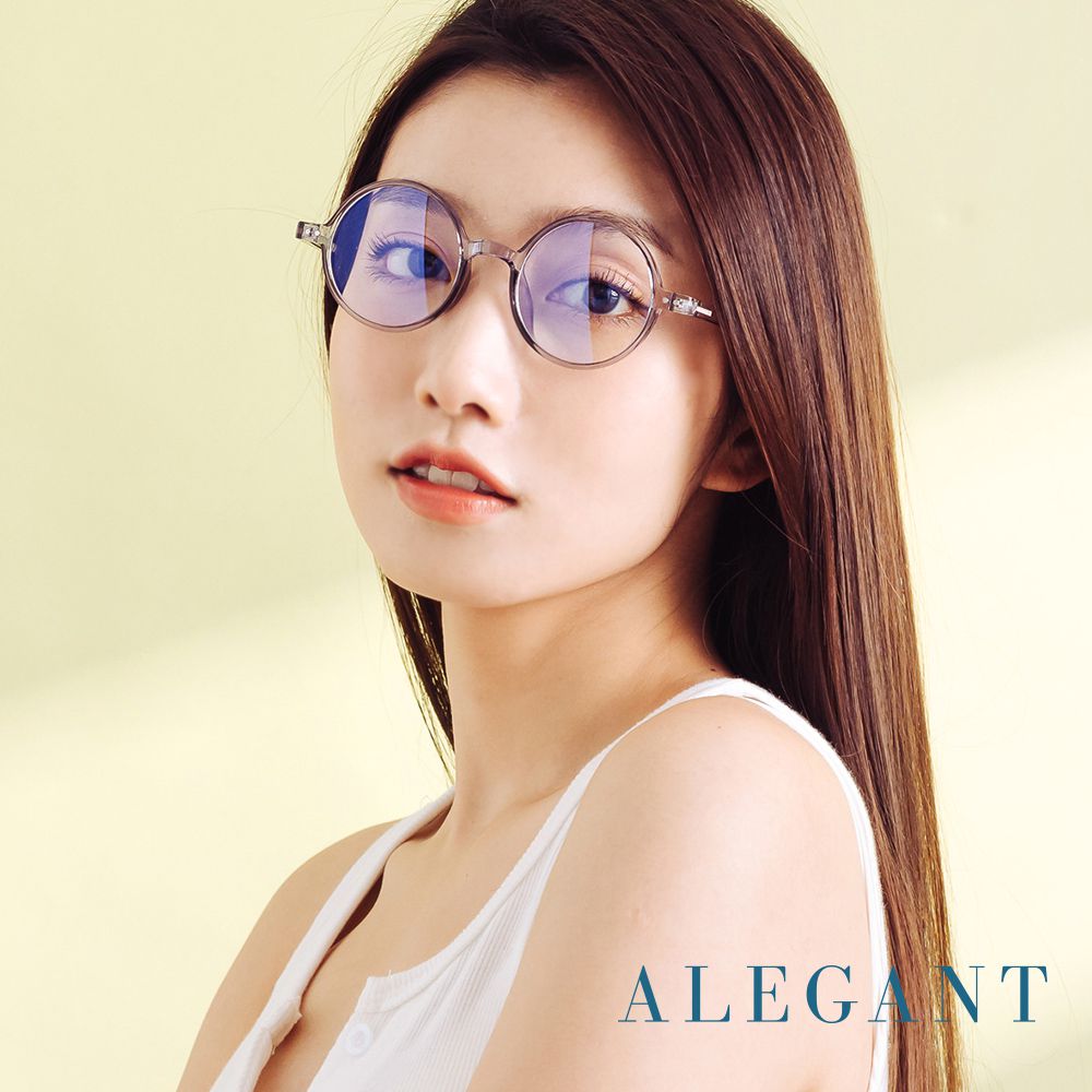 ALEGANT - 古著簡約典雅灰小圓框輕量TR90光學框UV400濾藍光眼鏡