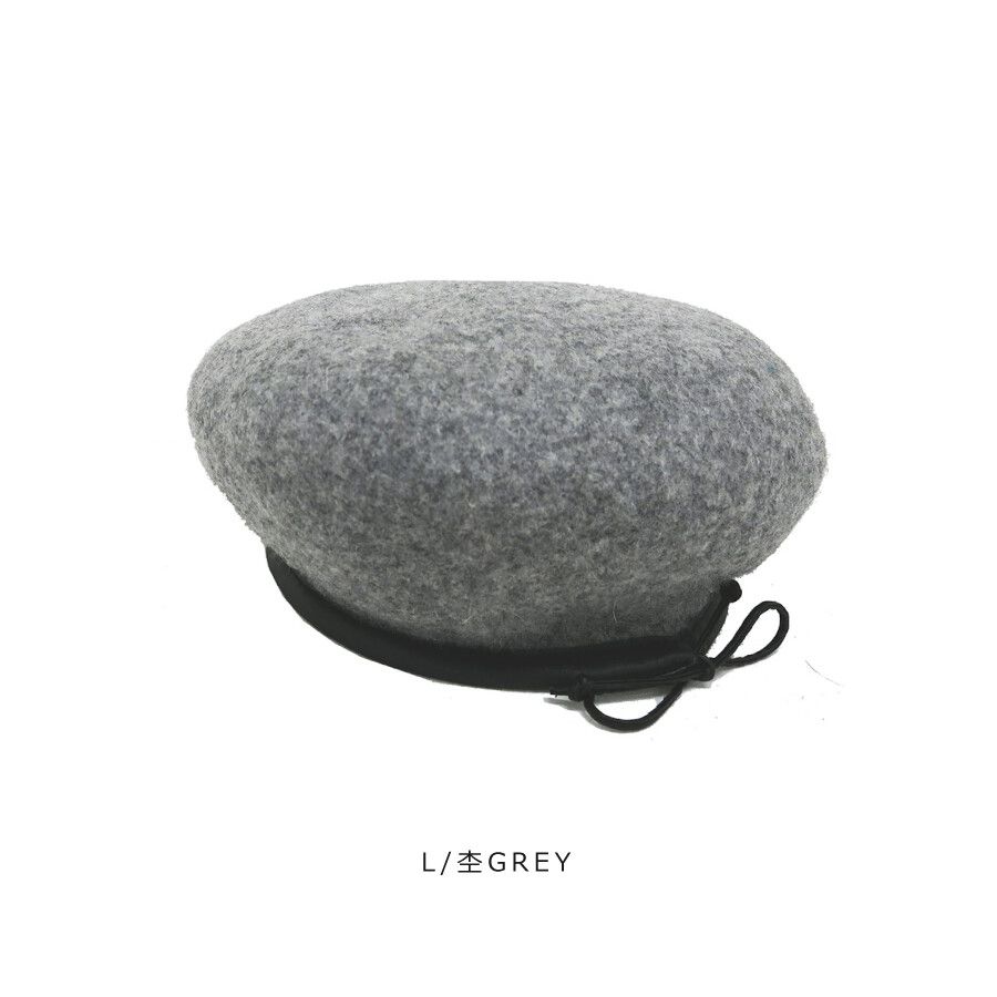 日本 jou jou lier - 合成皮拼接毛呢貝蕾帽-08 雜灰 (FREE)