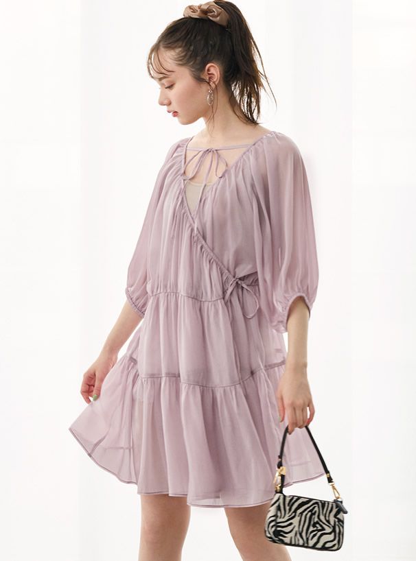 日本 GRL - 微浪漫蛋糕層次五分袖短版洋裝-粉