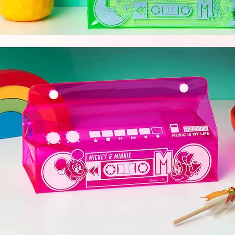 日本千趣會 - 迪士尼 復古果凍色衛生紙盒-錄音機印花-粉紅