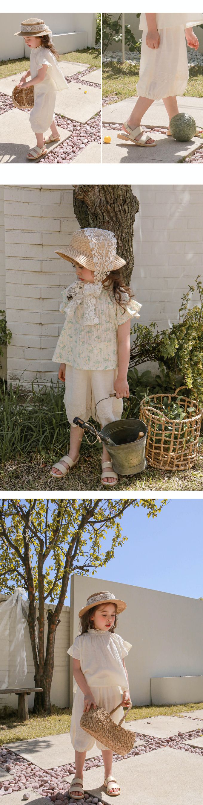 韓國 Puellaflo - 鬆緊腰素雅蕾絲裝飾縮口褲-奶油白