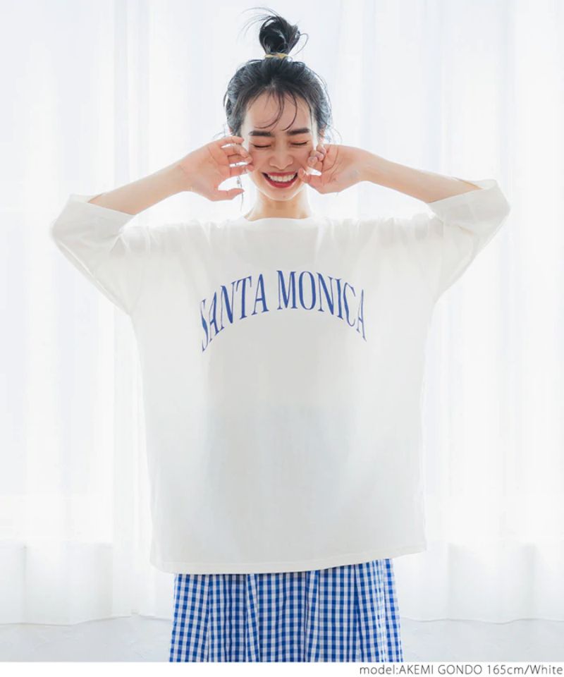 日本 COCA - 英文字寬鬆五分袖T-Santa Monica-白