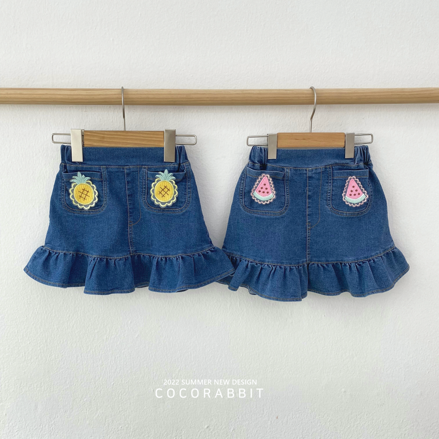 韓國 Coco rabbit - 鬆緊腰別針魚尾牛仔裙-西瓜