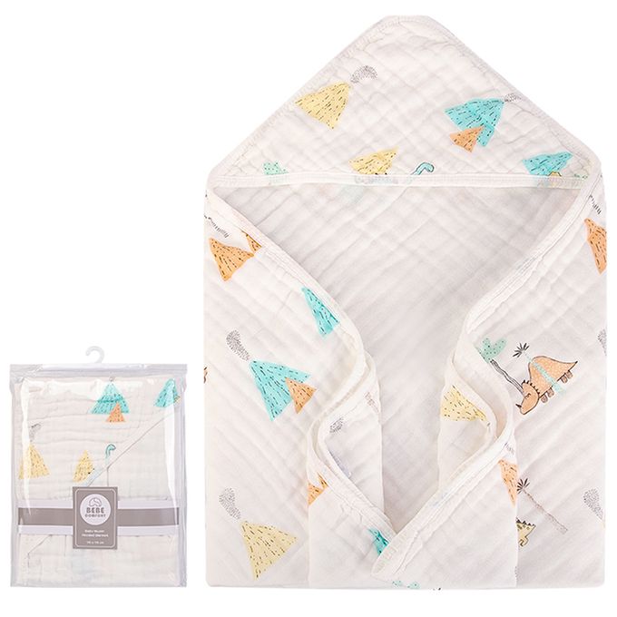 美國 Luvable Friends - 甜蜜寶貝6層紗連帽安撫包巾/嬰兒被/蓋毯(送禮自用皆可)_76*76cm-恐龍漫步