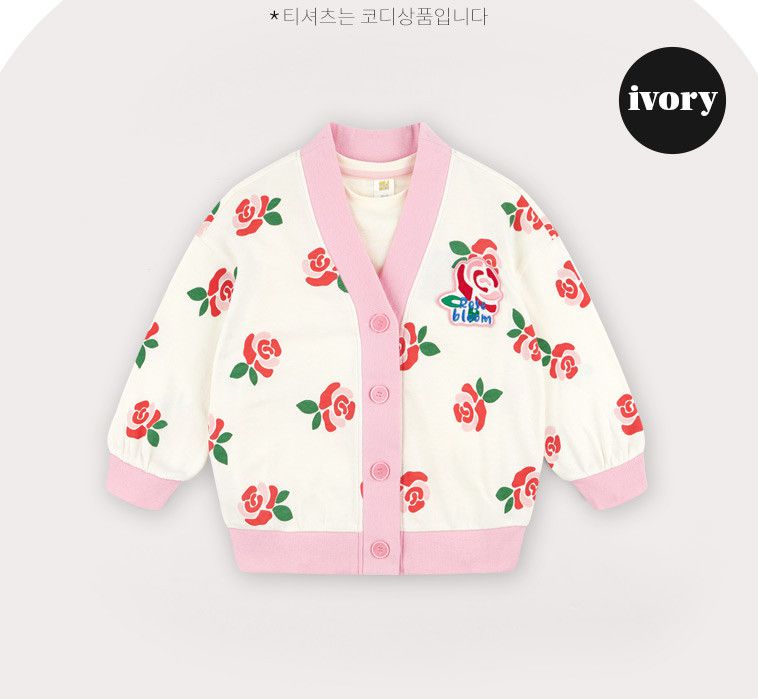 韓國 HEJMINI - 玫瑰花鈕扣開衫外套-象牙色