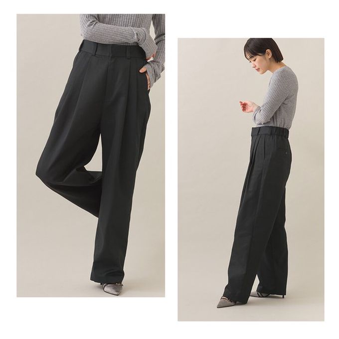 日本 OMNES - 率性感打褶後鬆緊高腰寬褲-象牙