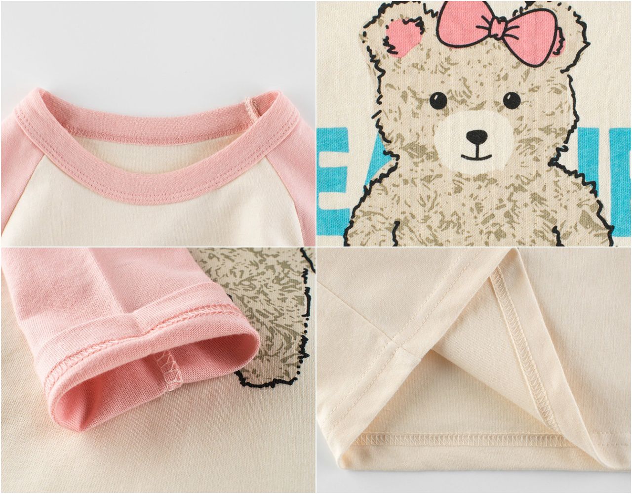 純棉長袖上衣-小熊逛街去-粉色