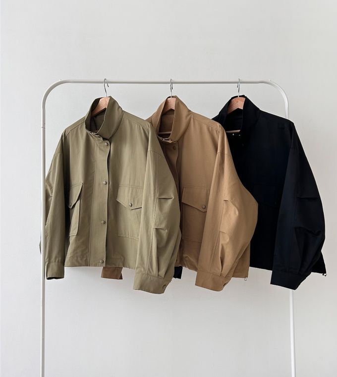 韓國女裝連線 - 秋季必備！短版風衣外套-軍綠 (FREE)