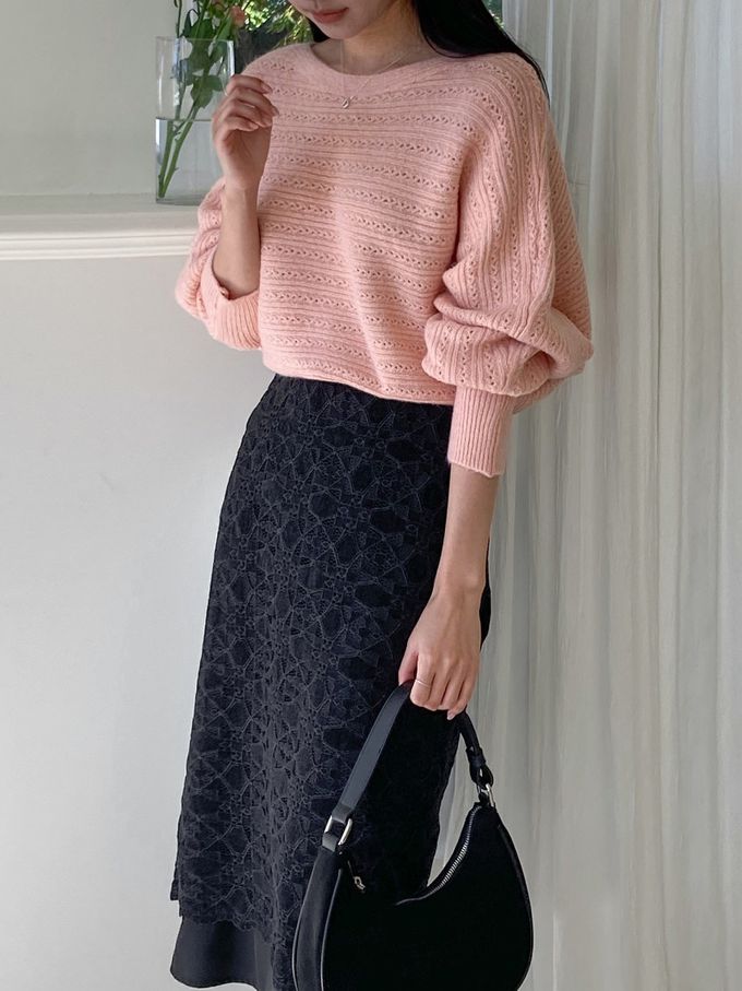 韓國女裝連線 - 溫柔編織紋路針織上衣-粉 (FREE)